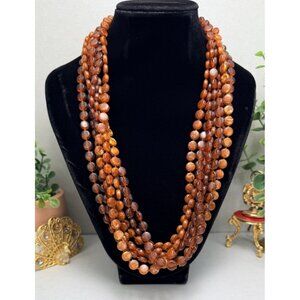 Vintage Multi Strand Faux Amber Plastic Bead Necklace Floral Clasp Statement